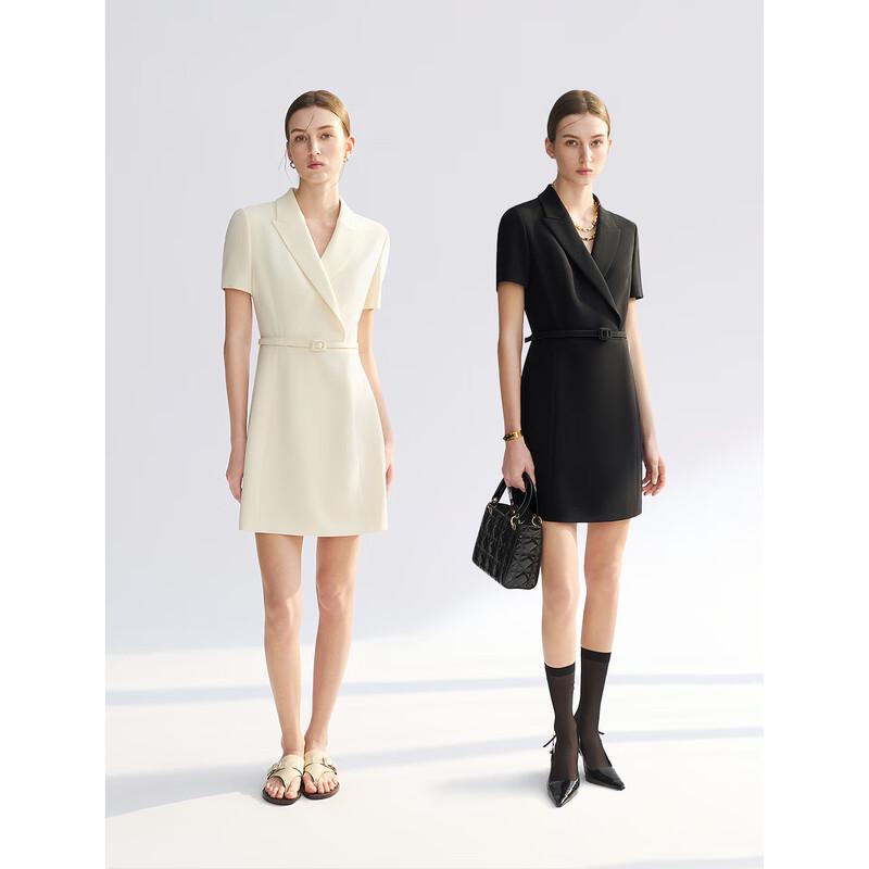 

Elegant French Triacetate Belted Short A-Line Dress M