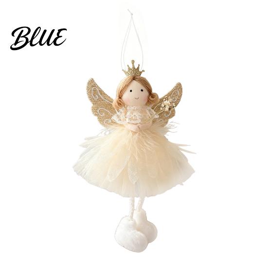 Angel Doll Decorations Pendant with Lace Mesh Skirt And Glitter Wings Decorative Holiday Tree Pendants Christmas Hanging Ornament for Home