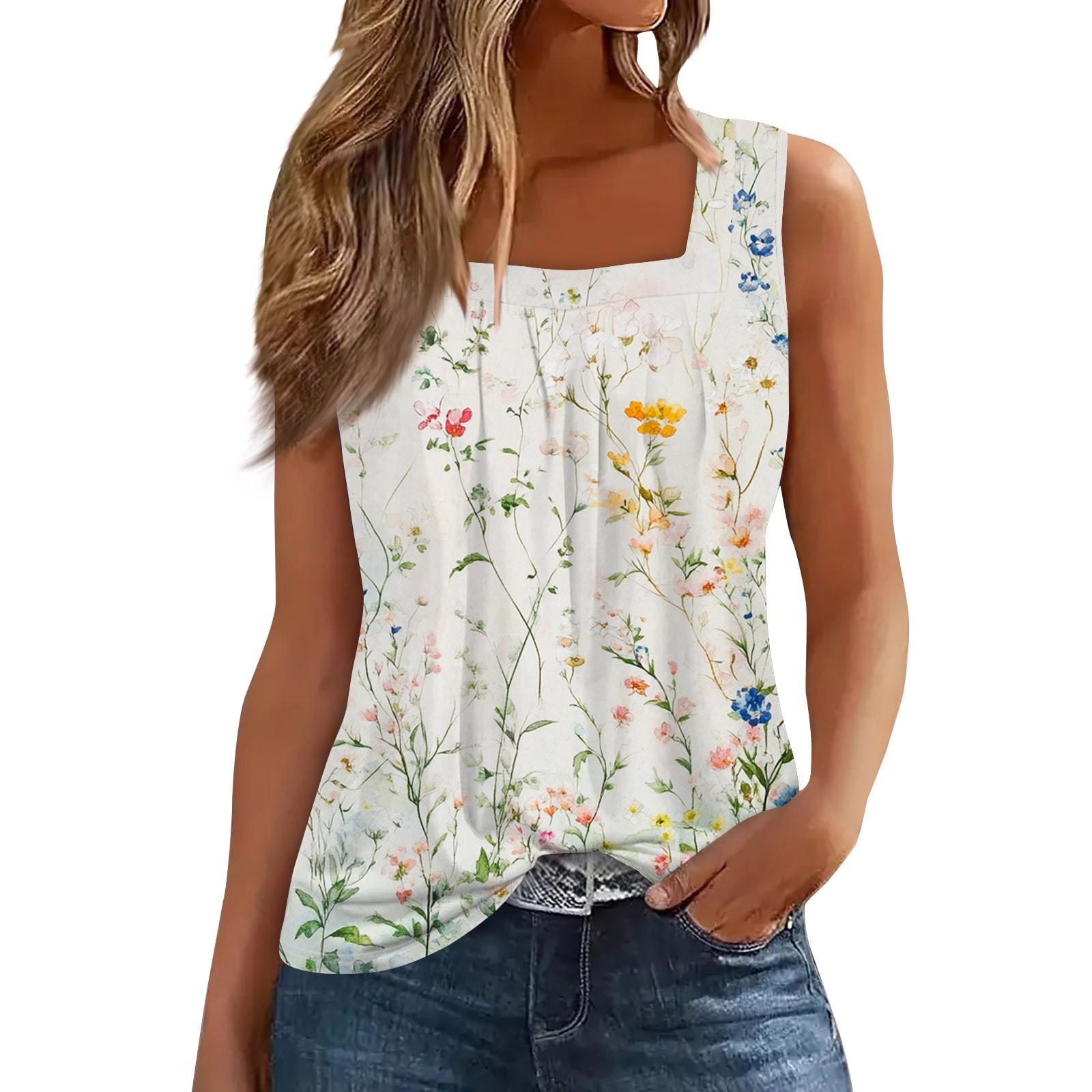 Women s Pleated Square Collar Sleeveless Vest Print T-shirt XL киноварь