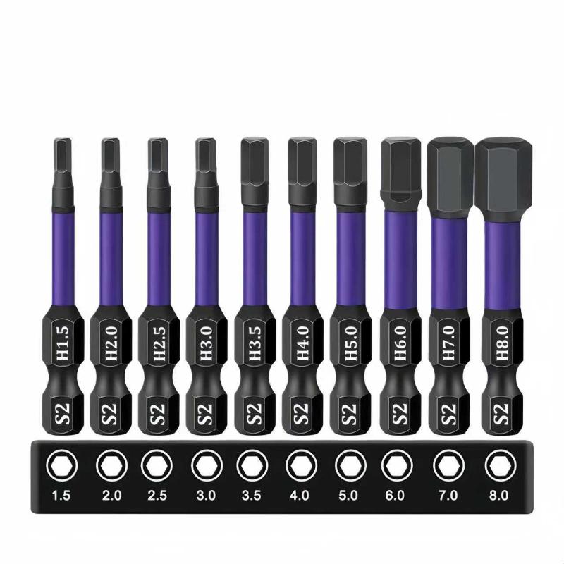10Pcs Hex Head Wrench Drill Bit With Screwdrivers Bit Holder Set 1/4" Quick Release Shank Magnetic Screwdriver Bit Tools H1.5-H8
