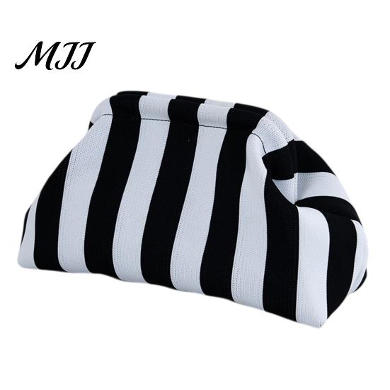 Daily Travel Toiletry Organizer Snap Shut Makeup Bag, Striped Knitted Clutch Pouch, Stylish Small Cosmetic Pouch for Purse Wide Open Brushes