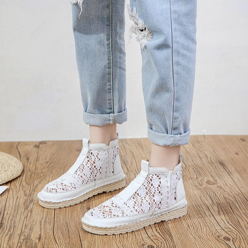 Woman Summer Sandals Boots Fashion White Lace Simple Women Casual Shoes Flats Sneakers Versatile Breathable Hollow Women's Shoes