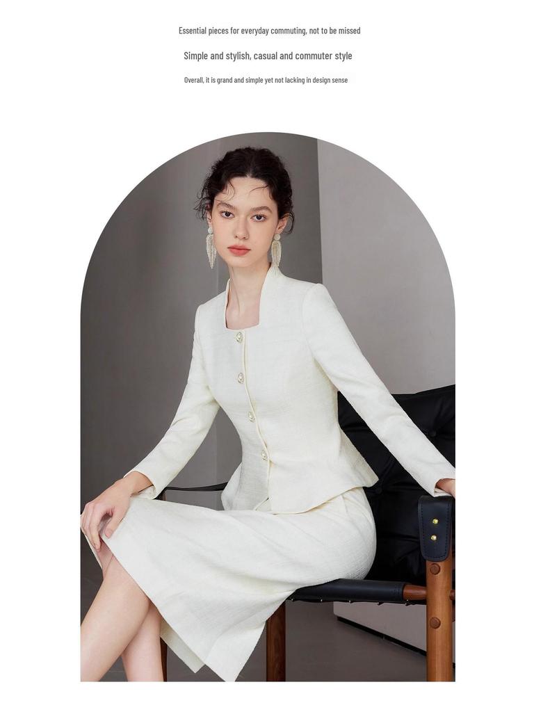 Off-White Square Neck Women's Professional Slimming Suit – Spring/Autumn Formal CEO Workwear