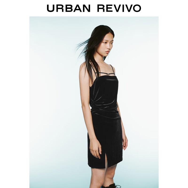 UR Autumn 2025 Velvet Slit Spaghetti Strap Midi Dress