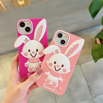 Custodia in silicone per coniglio 3D simpatico cartone animato per iPhone 11 12 13 14 Pro MAX Cover posteriore morbida con cinturino da polso