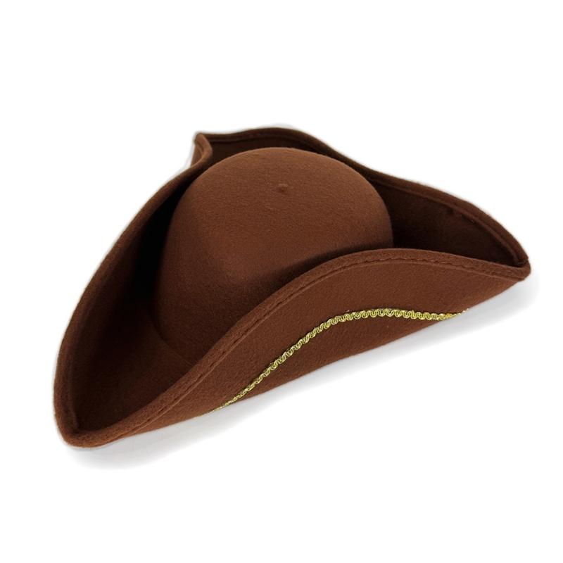 Victorian Pirate Hat With Gold Stitched Soft Lining Tricorn Hat For Costume Parties Vintage Adult Costume Accessory