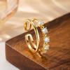 Ol Style Double Layer Gold Open Ring, Micro Paved Zircon Adjustable Stackable Minimalist Ring For Women
