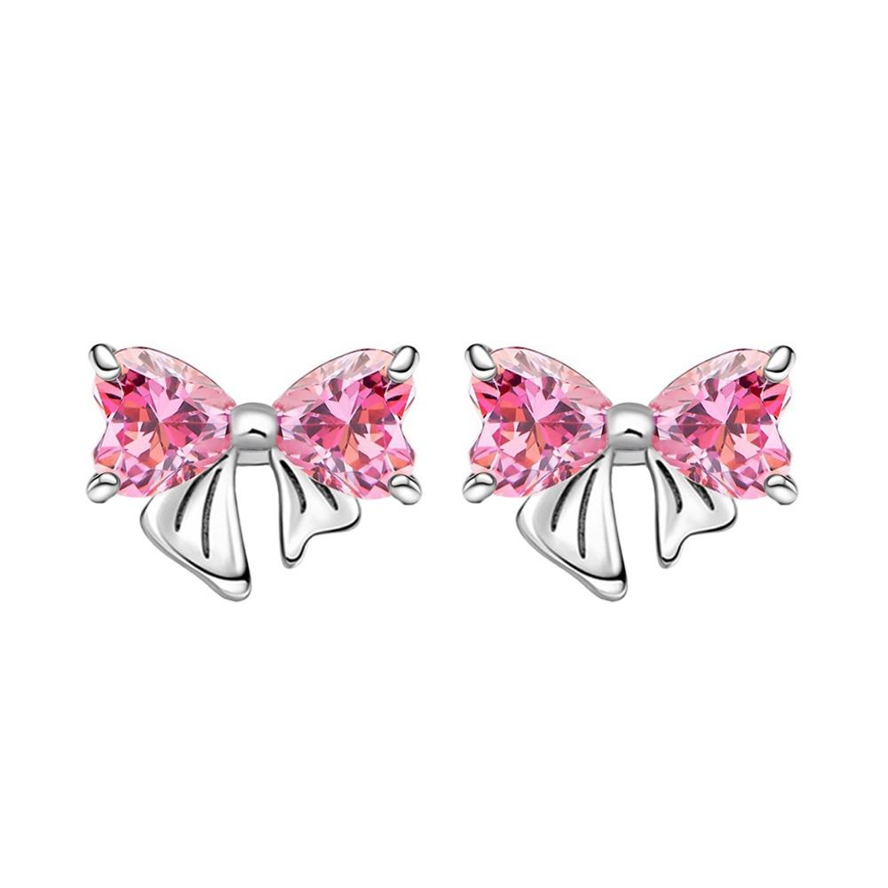 925 Silver Pink Bow Charms Earrings Rings Christmas Bell Pendant for DIY Jewelry Gift