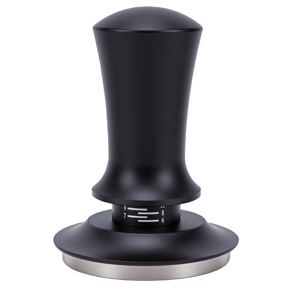 Coffee Tamper Spring Loaded Constant Pressure Stainless Steel Coffee Ground Press Tool Black Flat Bottom 58mm
