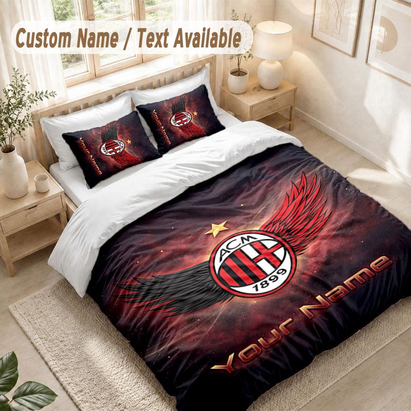 Custom Name Bedding Set 3 PiecesAC Milan Print Duvet Cover + 2 Pillowcases Soft Bed Decor