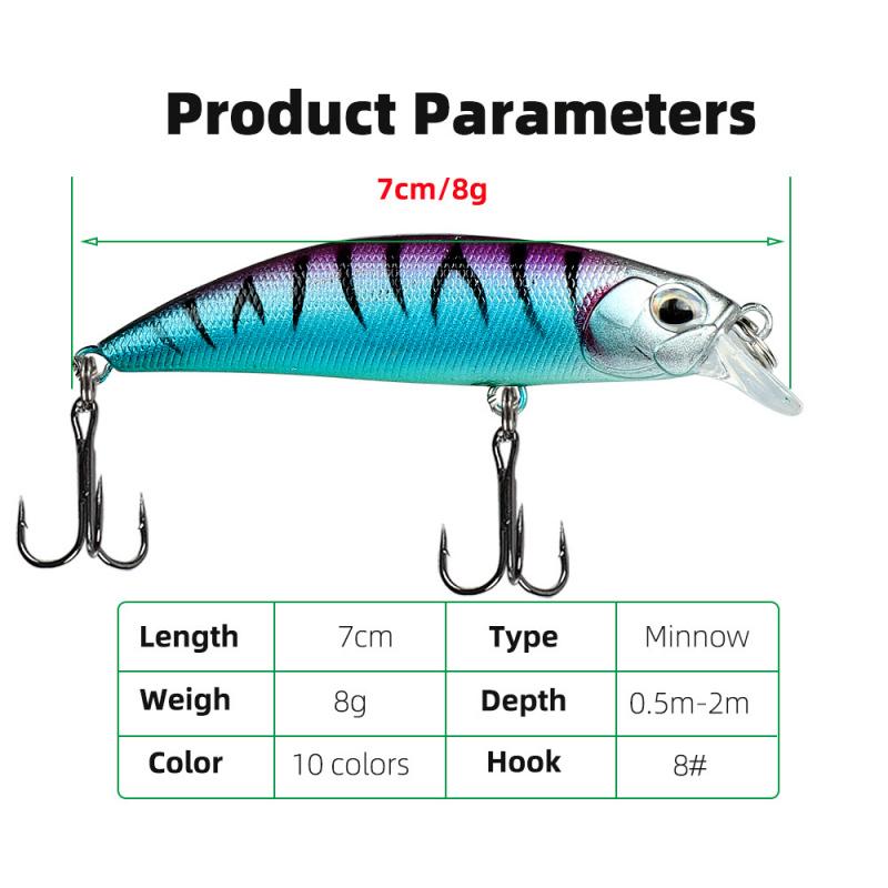7cm8gSubmersible Minnow Lure for Long-Distance Casting5Color Boxed Bionic Bait for Bass and Perch, Freshwater and Saltwater Fish