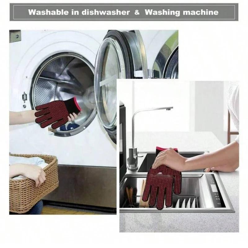 1 Pair Non-Slip Silicone BBQ Gloves for Kitchen Grill Camping and Cookware Heat Resistant Oven Gloves Cut Resistant