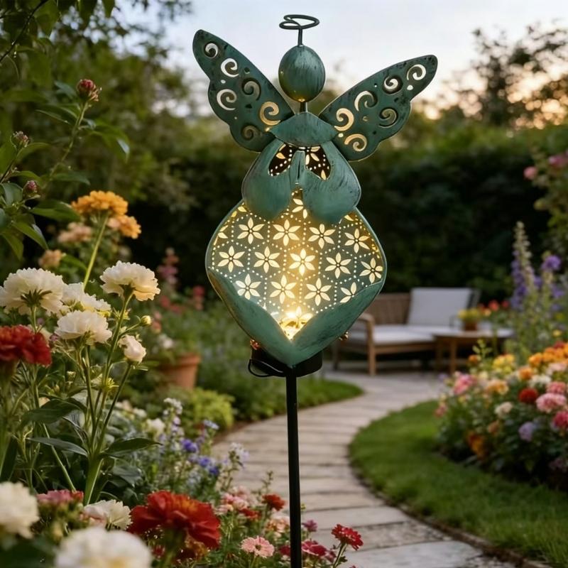 User Friendly Angel Shape Solar Pathway Light IP65 Protection Walkway Light Iron Texture Solar Angel Statue Light