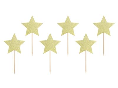 Partydeco Muffin Decorations Stars Gold 115Cm 1 Pack 6 Pcs