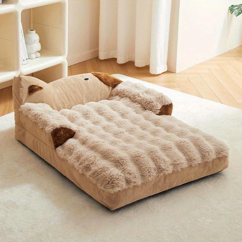 Premium Anti-Slip Pet Couch - Orthopedic Bed for Dogs & Cats | Luxurious Brown Sofa with Removable Cover