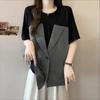 ZANZEA Women Casual Round Neck Summer Short Sleeve Patchwork Blouse