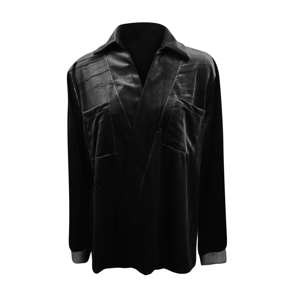 Fashionable Women's V-neck Versatile Velvet Lapel Shirt Women's Long Sleeved Shirt
