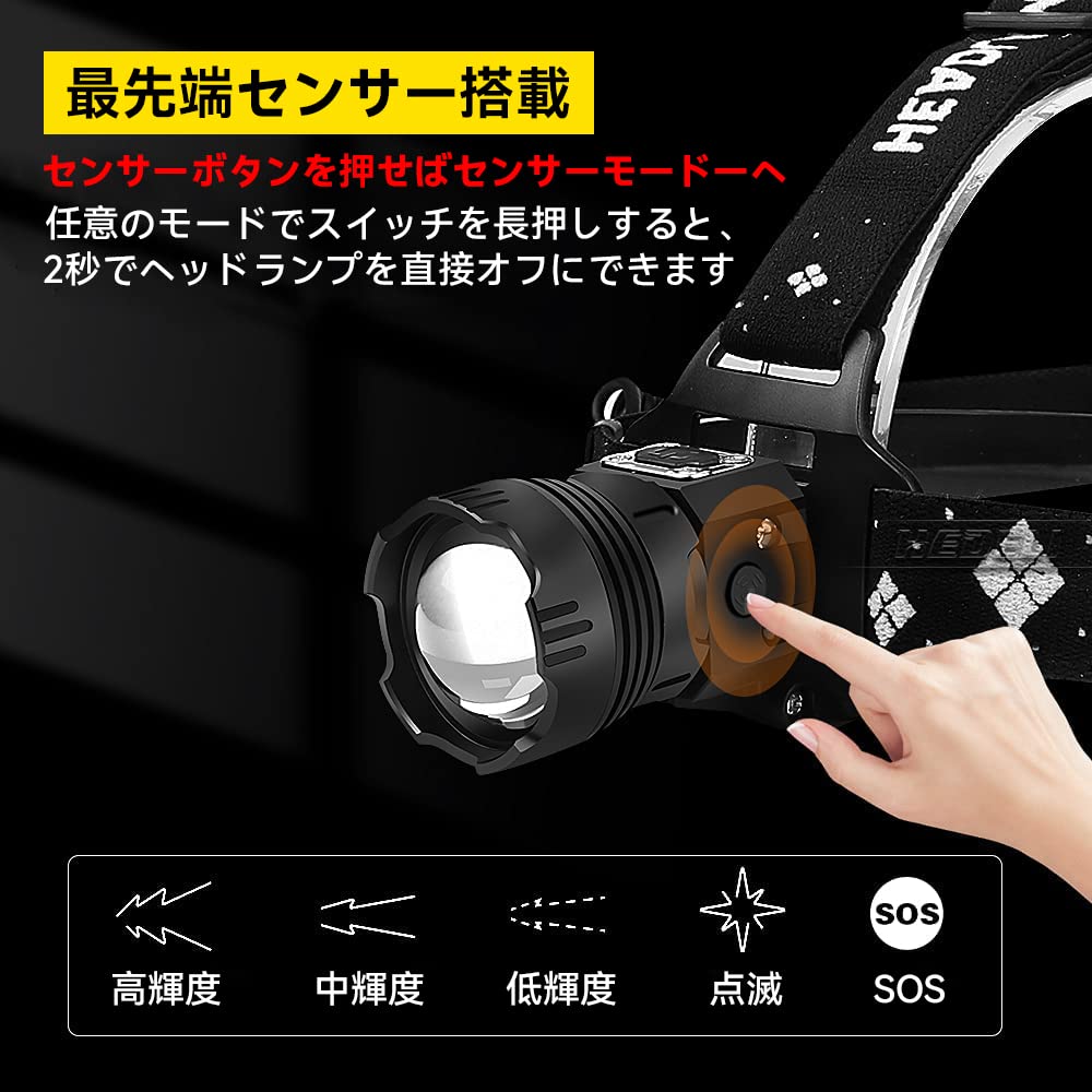 Runtime LED 5 Lighting Hand Gesture Battery Level Zoom Adjustable Waterproof and Large Capacity 6600mAh 3 18650 2200mAh Ideal for Night Outdoor and