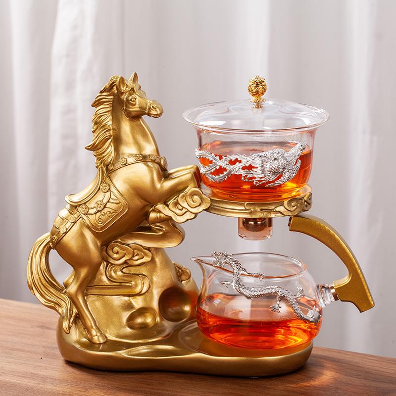 Creative Horse Teapot Full Automatic Glass Teapot Infuser Magnetic Water Diversion Heat-resistant Kungfu Tea Drinking Tea Set