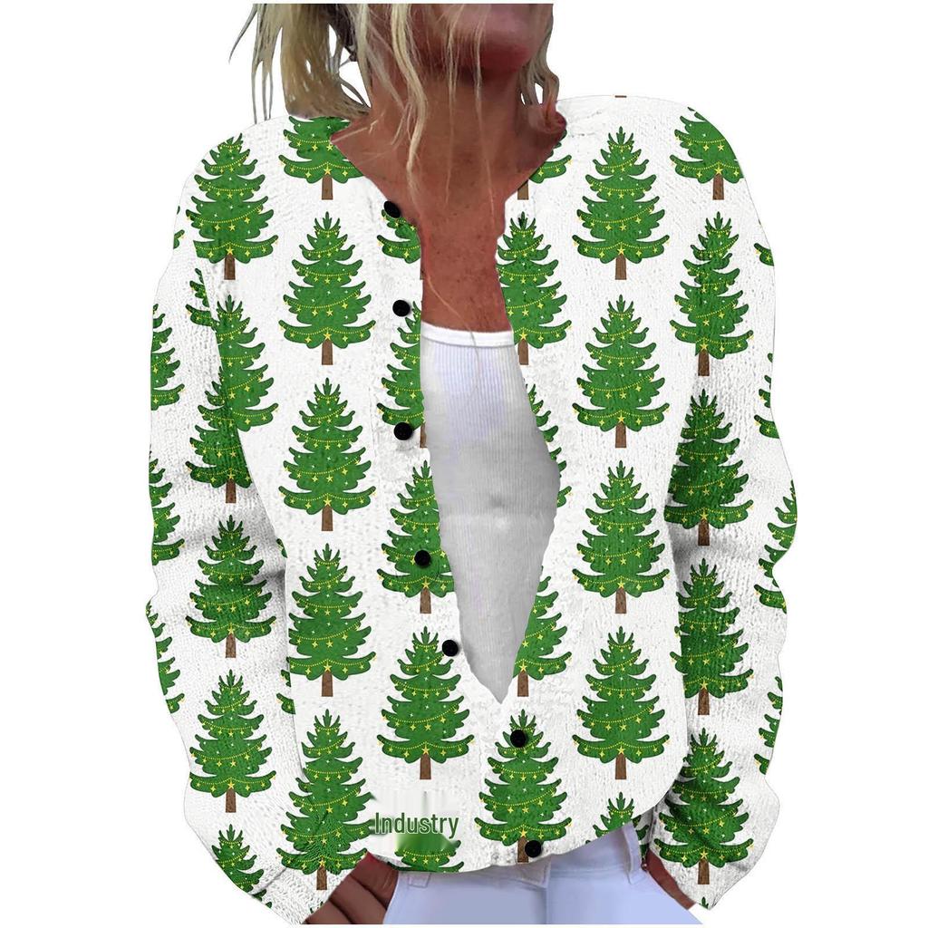 New Christmas 3D Print Faux Fur Knit Cardigan Coat