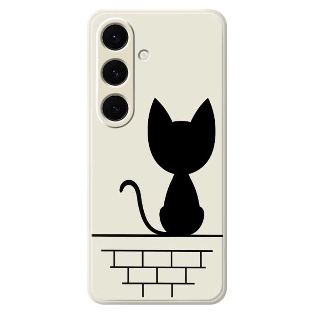 For Samsung Galaxy S25+ Case Black Cat on the Wall Pattern Printing Straight Edge TPU Phone Back Cover