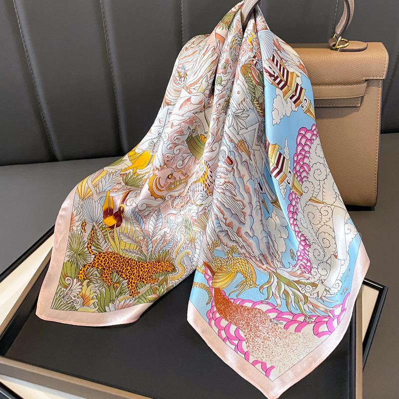 Jungle Floral Silk 70 Square Scarf Mulberry Silk Silk Scarf Women'S Versatile Spring And Autumn Mother Scarf Gift