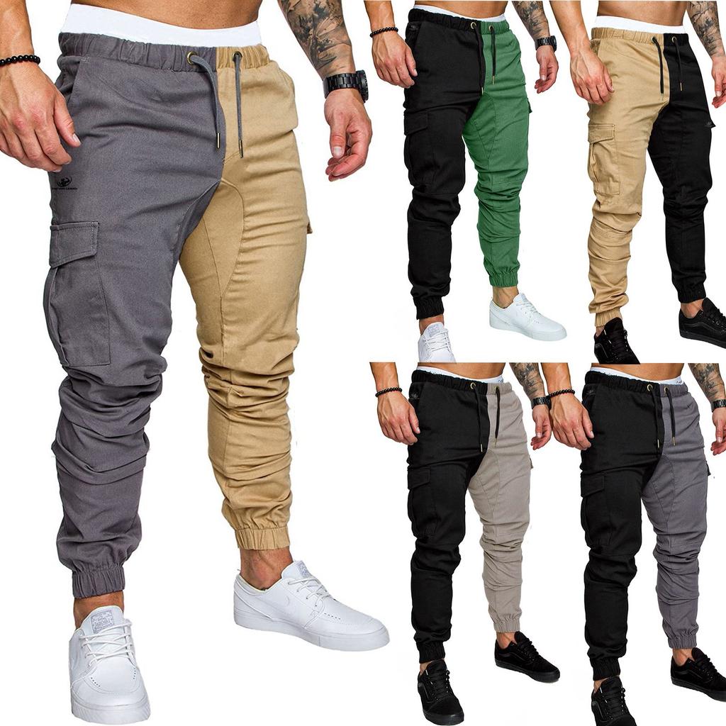Men's Fashion Casual Pants Elastic Band Sweatpants Cotton Loose Patchwork Pants