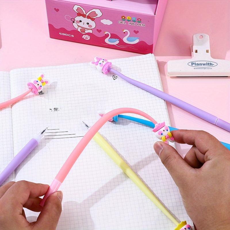 Back to school season 48pcs 0.5mm creative soft glue pink rabbit shaking neutral pen cartoon cute shape signature pen gift pen stationery