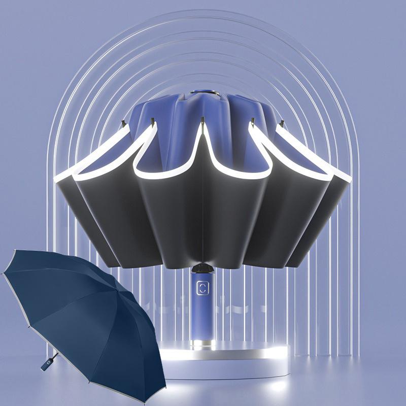 Umbrella Windproof Strong With Reflective Stripe Reverse Automatic Fold Umbrella UV Umbrella Insulation Portable Parasol Big