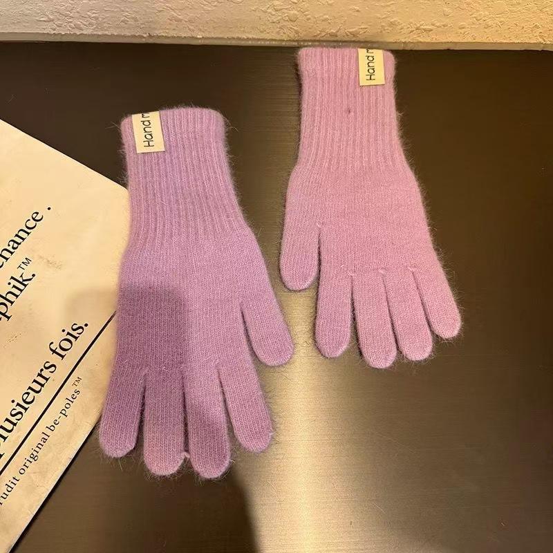 Women Rabbit Hair Gloves Cable Knit Touchscreen Finger Hole Winter Autumn Warm Wrist Length Classic Gloves Female Mitten