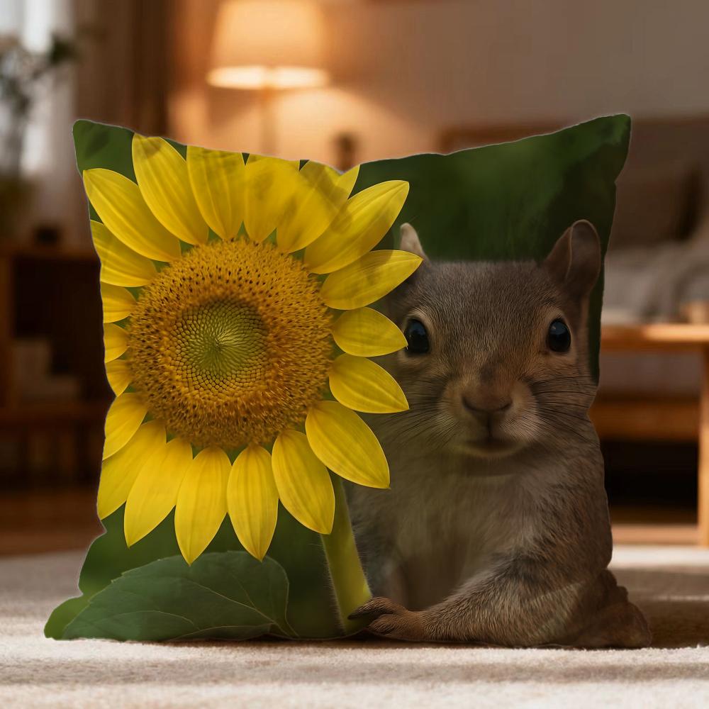 Animal Squirrel Cushion Cover Soft Washable Pillow Case Multi-Scene For Couch Bed Travel Office Use