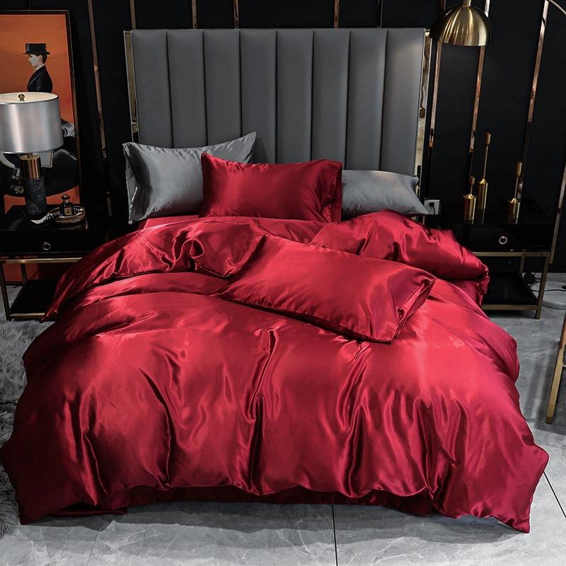 Satin Faux Silk Duvet Cover Set European and American Solid Skin-Friendly Quilt Cover Sleeping Naked Cozy Bedclothes No Sheets