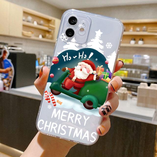 Christmas Cartoon Snowman Case For iPhone 14 11 12 Pro 13 Pro Max XR XS X 6s 7 8 Plus SE 2020 13 Luxury Shockproof Clear Cover