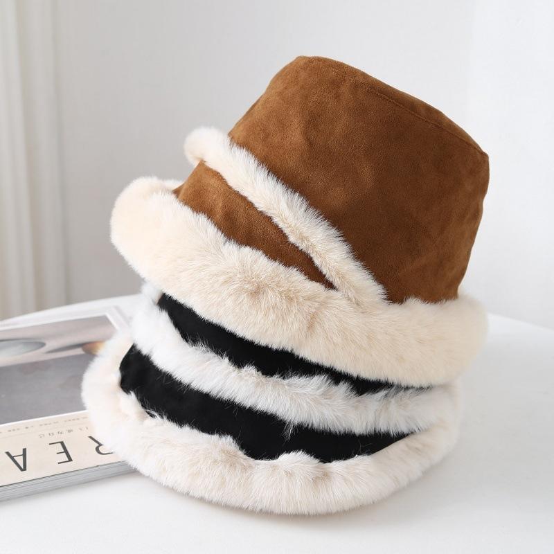 Herbst- und Winterhut Damen Winter Samt Verdickt Warm Fischerhut Flauschiger Topfhut