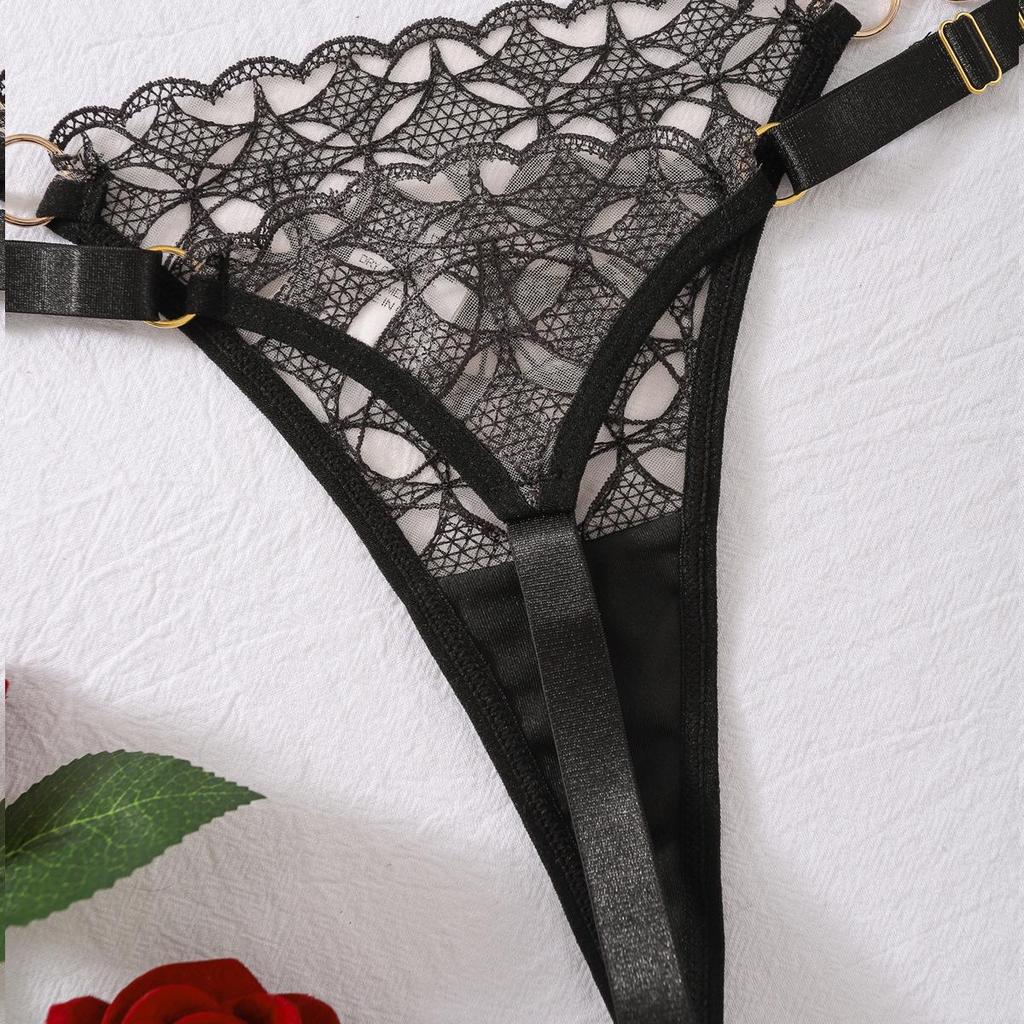 Set di Biancheria Intima Sexy da Donna Reggiseno a Balconcino in Rete Trasparente Set di Biancheria Intima Sottile Imbottito Push-up
