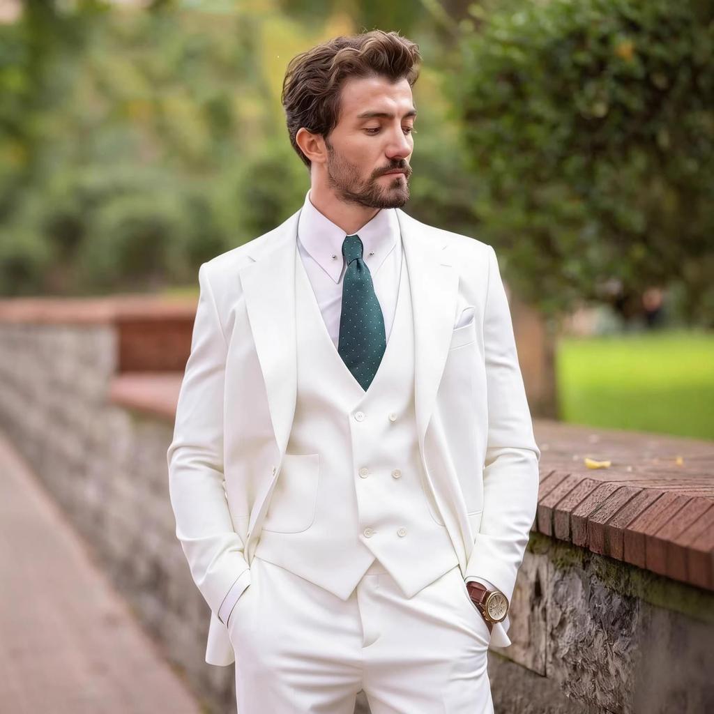 3 Piece  Men's Suits Slim Fit Peak Lapel Elegant Wedding Business Party Jacket Vest Pants Set High Quality