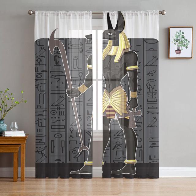 Cortinas para sala de estar, cocina, dormitorio, decoración de gasa transparente, arquitectura egipcia antigua, cortinas de gasa para ventana