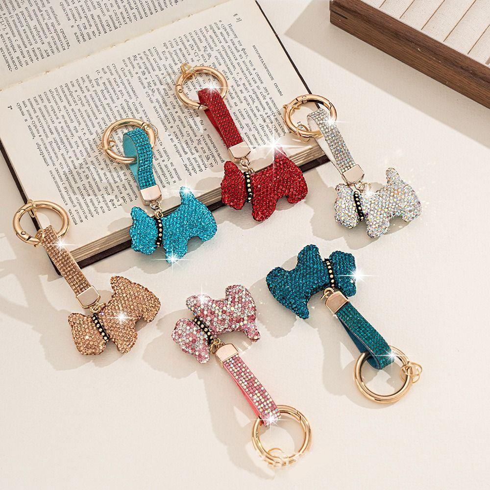 Korean Rhinestones French Bulldog Keychain Cartoon Rhinestone Car Keyring Cute Bag Charm Gift