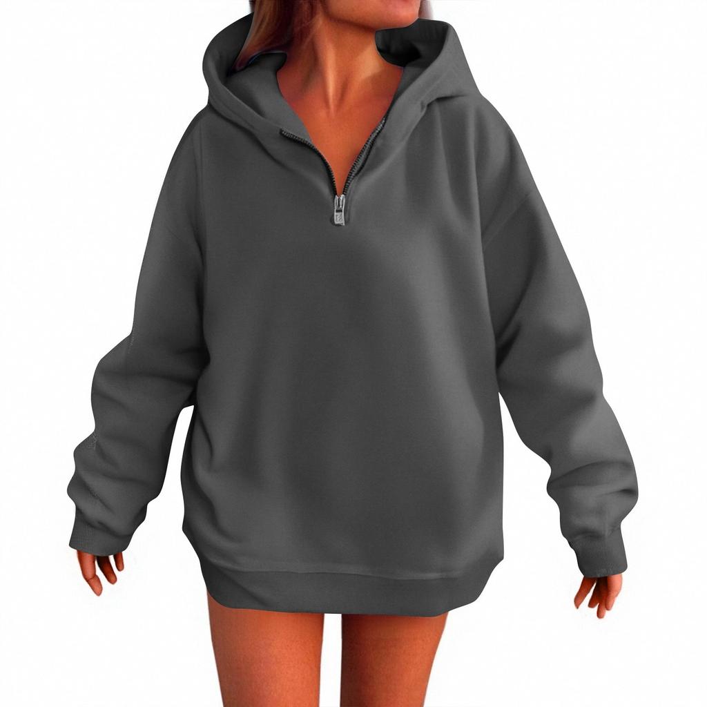 Women's Fashion Casual Long Sleeve Solid Color Hooded Sweatshirt Tops