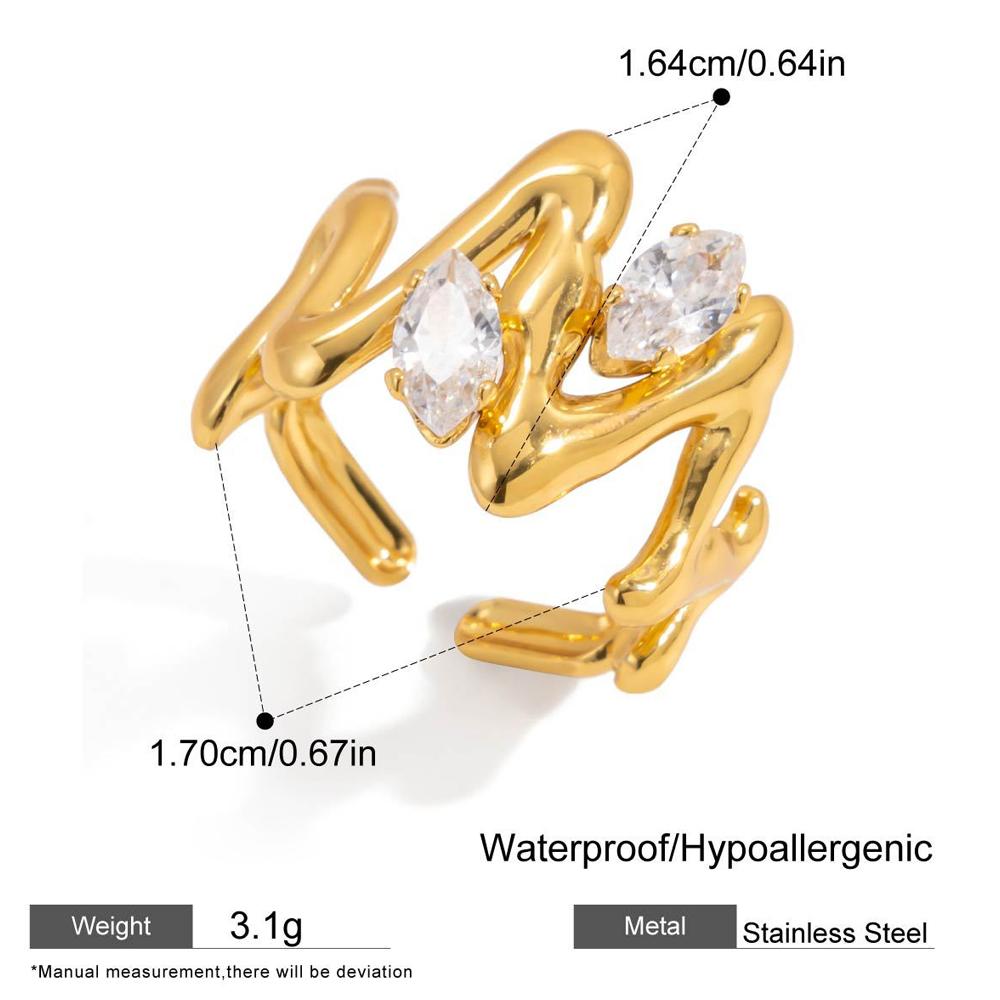 

Mixed Two Color Metal Tassel Finger Ring Set for Women Waterproof Minimalist Irregular Stainless Steel Rings Trend Zircon Gift