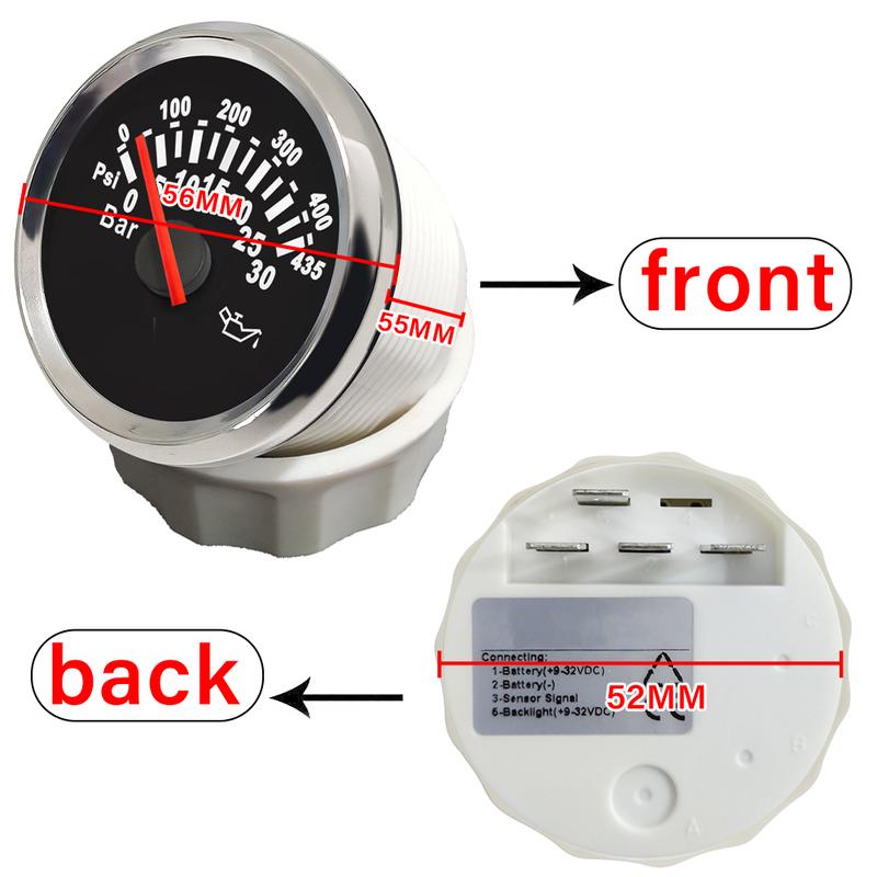 ELING Newest 52mm Oil Pressure Gauge 0-30Bar 0-435Psi Signal with Red Backlight for Motorcycle Boat Truck Universal 12V 24V