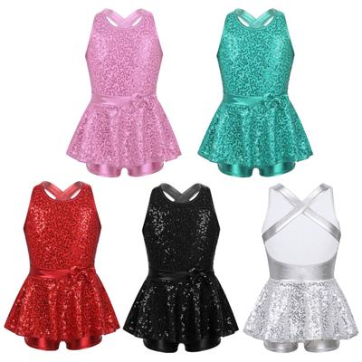 Vestito da balletto moderno con paillettes per bambina, per bambina, vestito da ballo, costume da spettacolo, pantaloncini con body incrociato sul retro