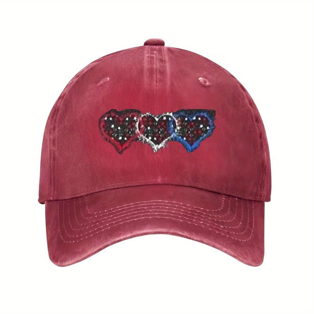 Rot Weiß Blau Drei Herzen Baseballkappe Unisex Used-Look Baumwolle Lässig Verstellbar Sommerhut