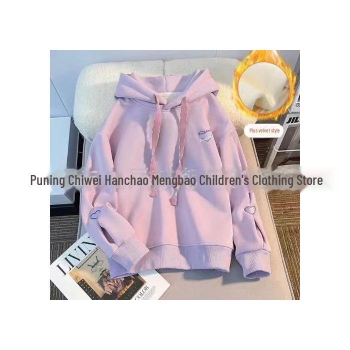 

Стильна толстовка в корейському стилі для дівчат 2024 року: Весняно-осіння толстовка на оксамитовій підкладці для маленьких дівчаток 170cm