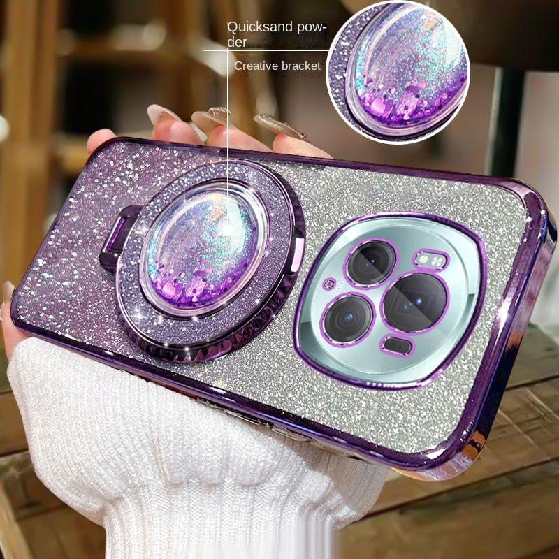 For Huawei Honor Magic 6 5 4 3 Pro Case Soft Bling Glitter Quicksand Ring Stand Protective Back Cover For Magic 5 6 Lite Shell