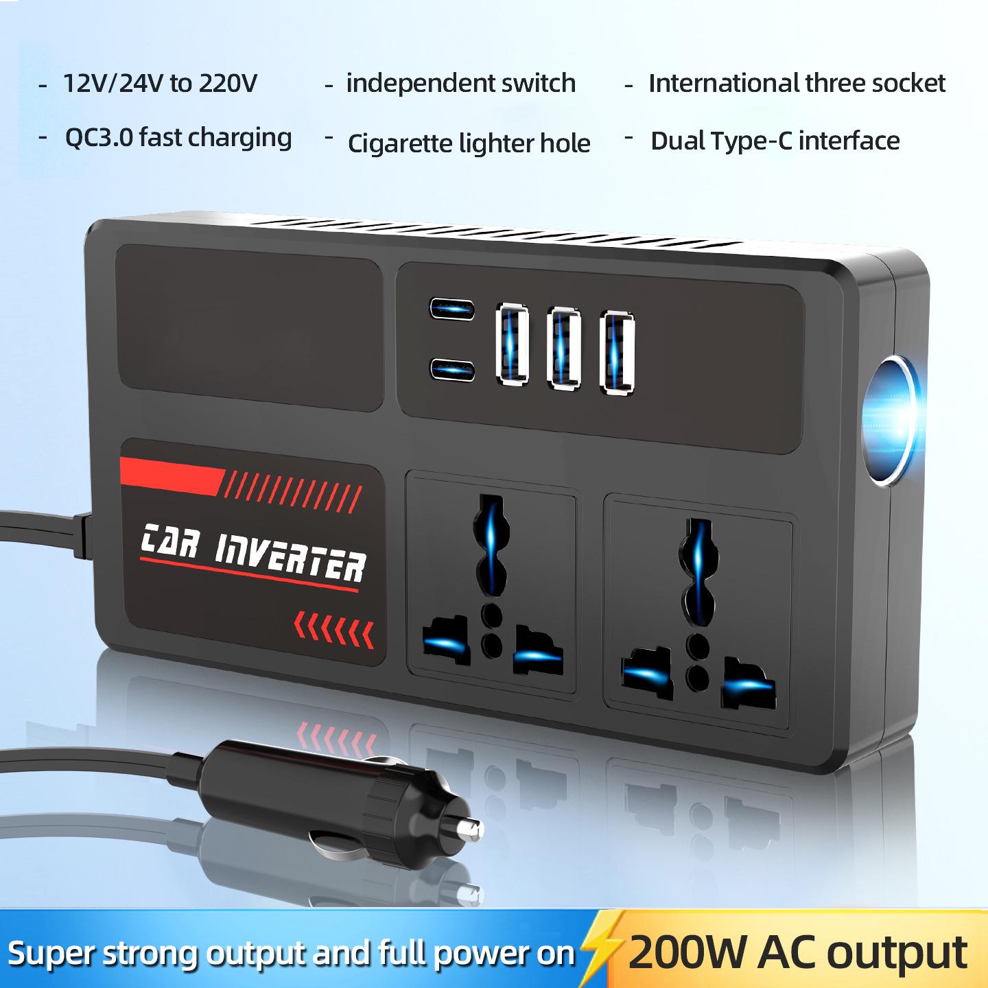 Universal 12V/24V to 220V High-Power Smart Car Inverter Charger