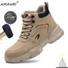 Men Work Shoes Safety Boots Anti-smash Anti-stab Sneakers Steel Toe Shoes Male Work Boot Indestructibl Slip and Oil Resistant
