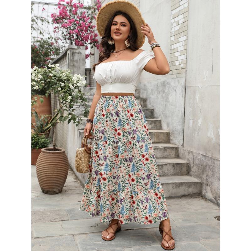 

Женская юбка для отдыха на весну и лето, юбка в стиле большого цветочного сада 4XL абрикосовый