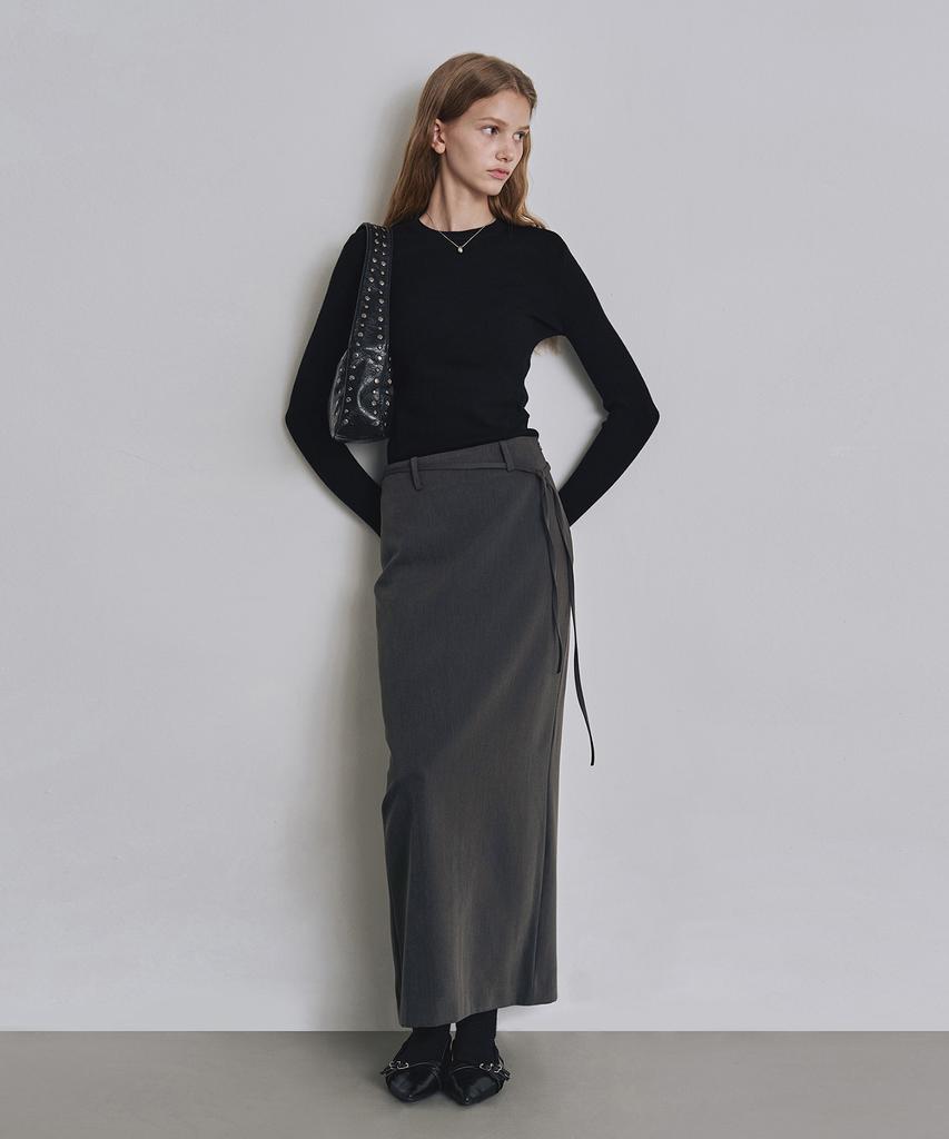 Keoseuteomeokeullagumeon Formal Slit H-Line Maxi Skirt Charcoal Cowsk002Charcoal