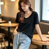 Women's Short Sleeve Top V Neck Casual Loose Fit Ice Silk Ribbed T-Shirt Solid Color Daily Wear Blouse